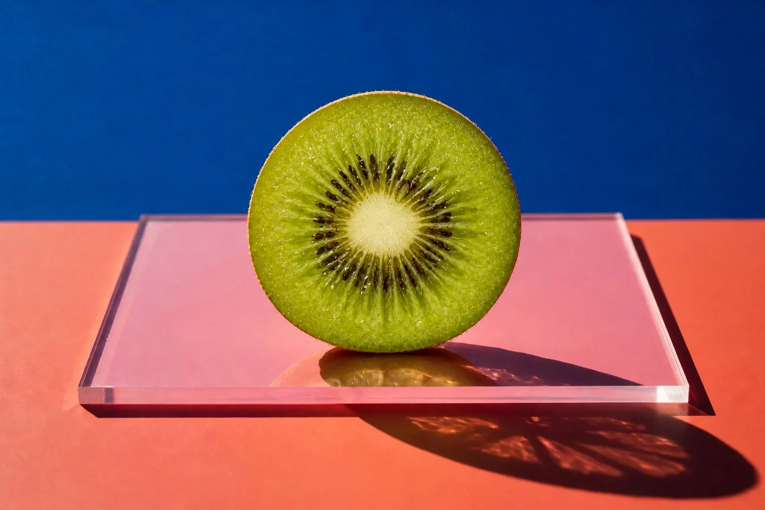 Bodegón minimalista con IA de Muse Image de una rodaja de kiwi sobre un degradado