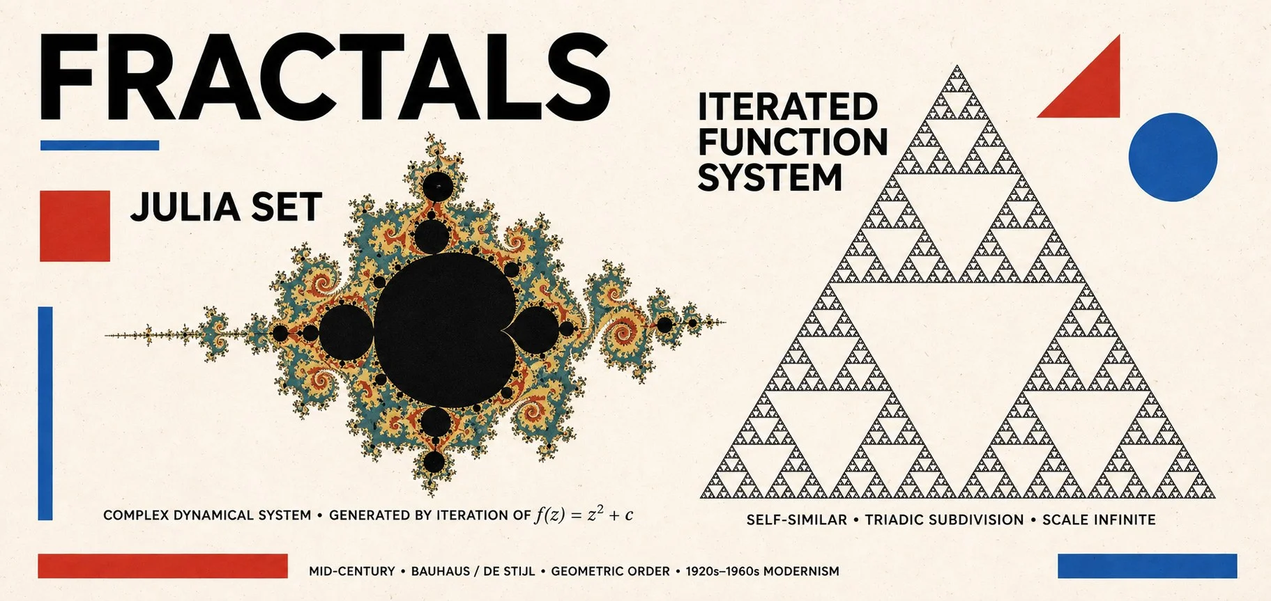 Cartel modernista de mediados de siglo con IA de Muse Image y un motivo fractal en espiral