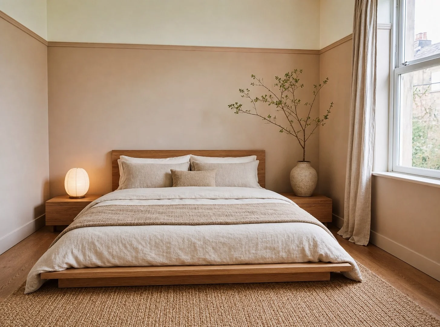Dormitorio reinventado en estilo japandi con IA de Muse Image