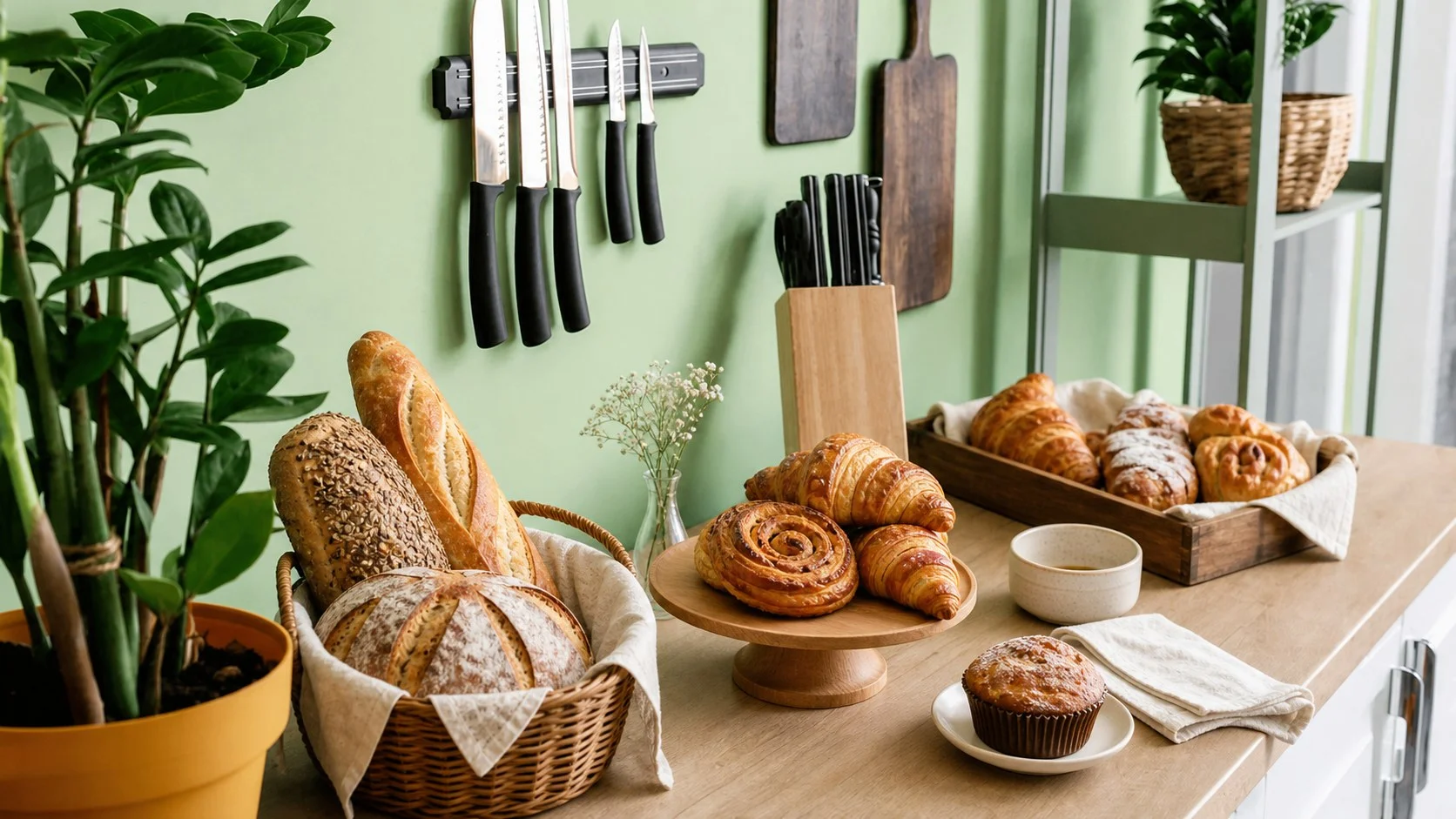 Mostrador de panadería artesanal con IA de Muse Image generado para un pequeño negocio