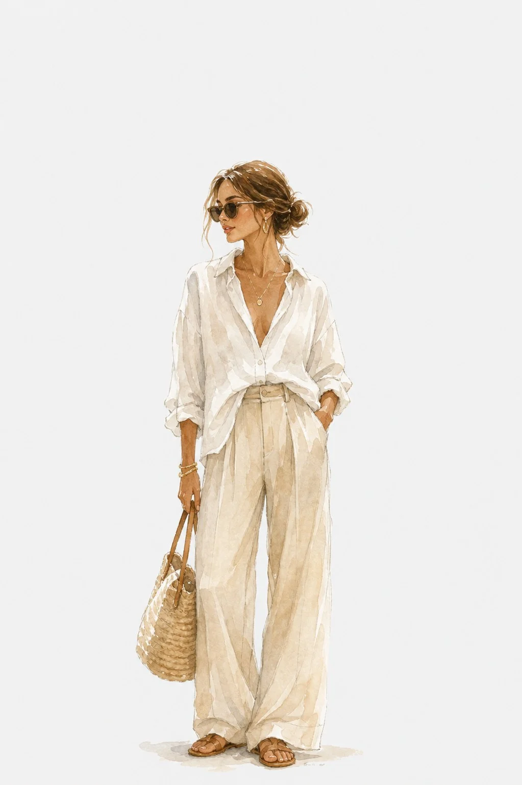 Ilustración de moda street-style veraniega en acuarela con IA de Muse Image
